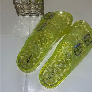 Neon green Forever 21 Buckled Slides ✨💫